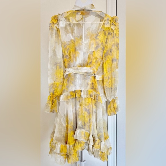 Zimmermann Botanica Long Sleeve Yellow Silk
Frill Wrap Mini Dress - Picture 7 of 11